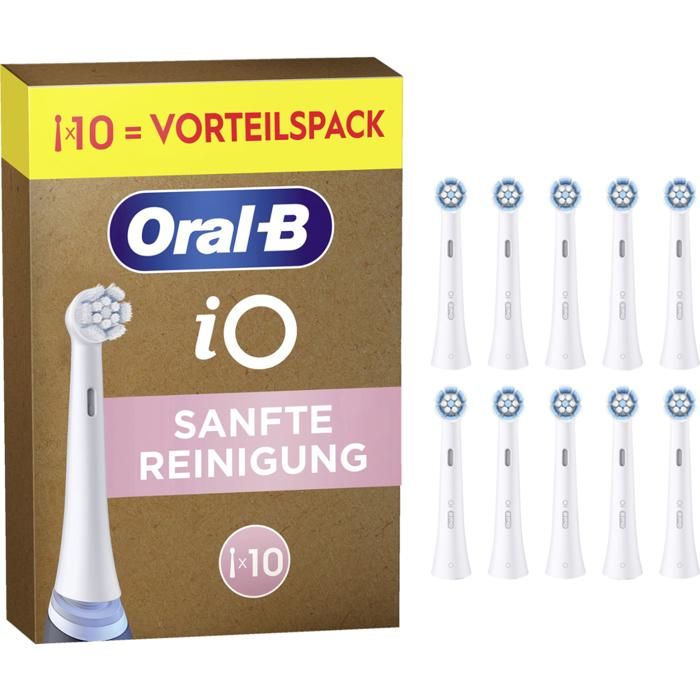 Têtes de brosse de rechange - ORAL-B - iO Gentle Care - Lot de 10 - Compatible Oral-B - Blanc