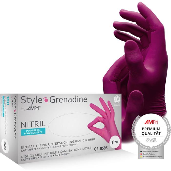 Med-Comfort Lot de 100 gants jetables en nitrile non poudrés Magenta/Rose Taille M