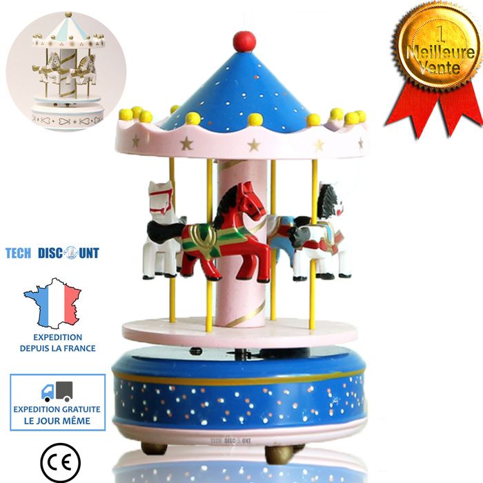 Boîte à musique - Onwind - ，bleu ，boîte à musique carrousel en bois ，ornement de bureau