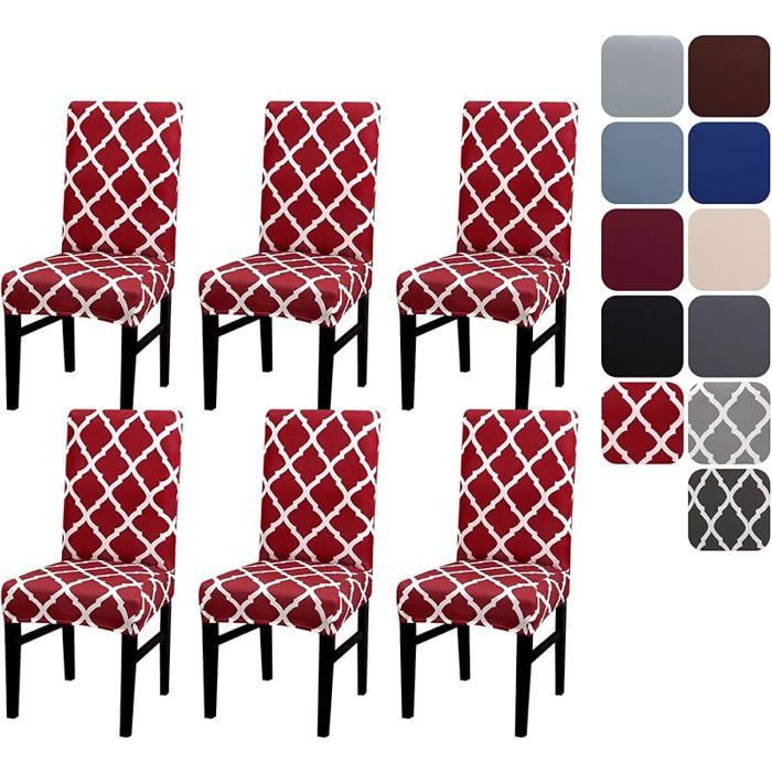 Housse de Chaise Extensible Lot de 4 ou 6 Coure Protecteur de Chaise Salle a Manger Universel 6 pièces B_carreaux Rouge