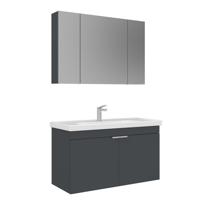 Meuble avec simple vasque et miroir Desna 100 - 100 x 45 x 58 cm - Matte Anthracite
