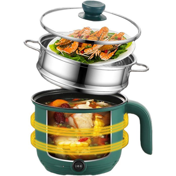 Hot Pot Électrique Avec Cuiseur À Vapeur 1 5L Mini Marmite Électrique Portable Multifonction Poêle Antiadhésive Avec Couvercle