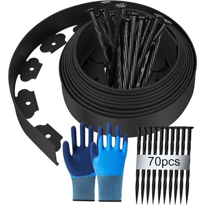 Bordure jardin extérieur 15 m x 5 cm flexible bordurette tonte noir BORDURE