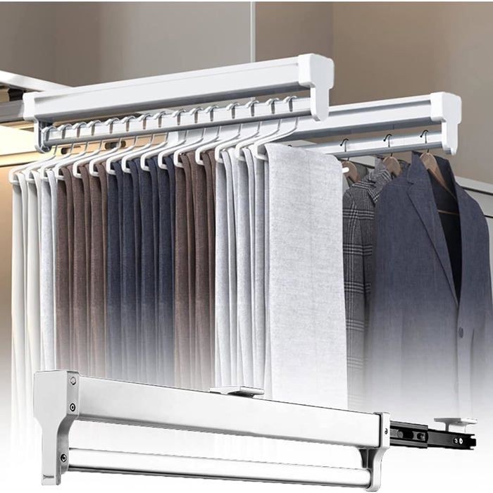 Tringle à vêtements extensible pour placard - 2 rails coulissants réglable 35-80 cm acier inoxydable garde-robe 45 cm