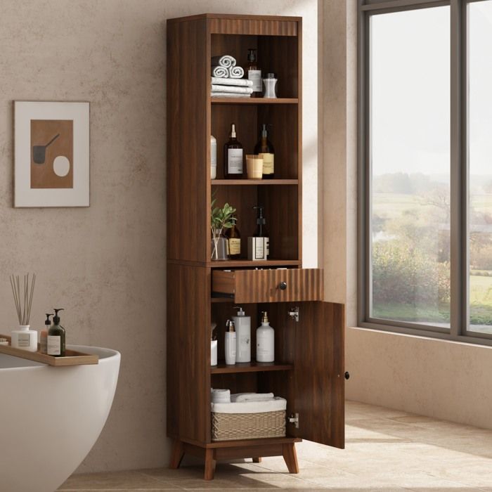 Modenuit Colonne de salle de bain 40x36x172 cm armoire haute en MDF effet noyer porte réversible tiroir