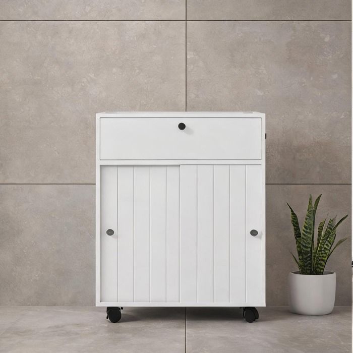 Meuble Bas De Salle De Bain Commode De Salle De Bain Semenier De Salle De Bain en MDF Blanc 52 x 17 x 67 cm