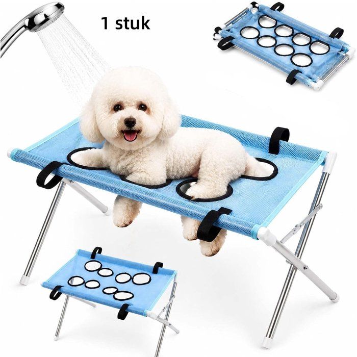 Bain de chien - Hamac confortable en filet respirant Rideau de douche pliable et gain de place - Bleu