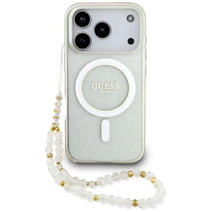 Etui Guess IML Glitter Pearl Strap MagSafe do iPhone 17 Pro przezroczysty Neuf
