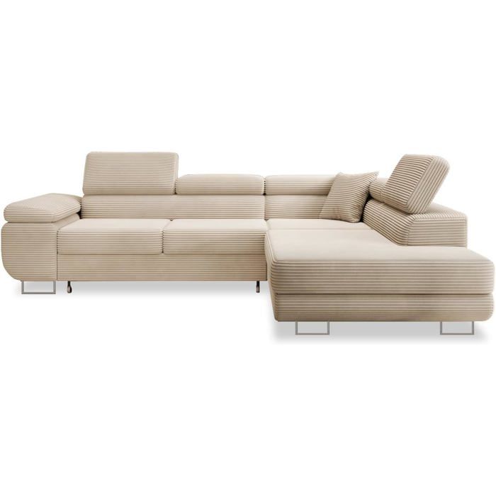 INTENSE DECO Canapé dangle droit convertible Marius velours côtelé beige 275x202cm avec coffre de rangement INTENSE DECO Canapé dangle droit convertible Marius velours côtelé beige 275x202cm avec coffre de rangement