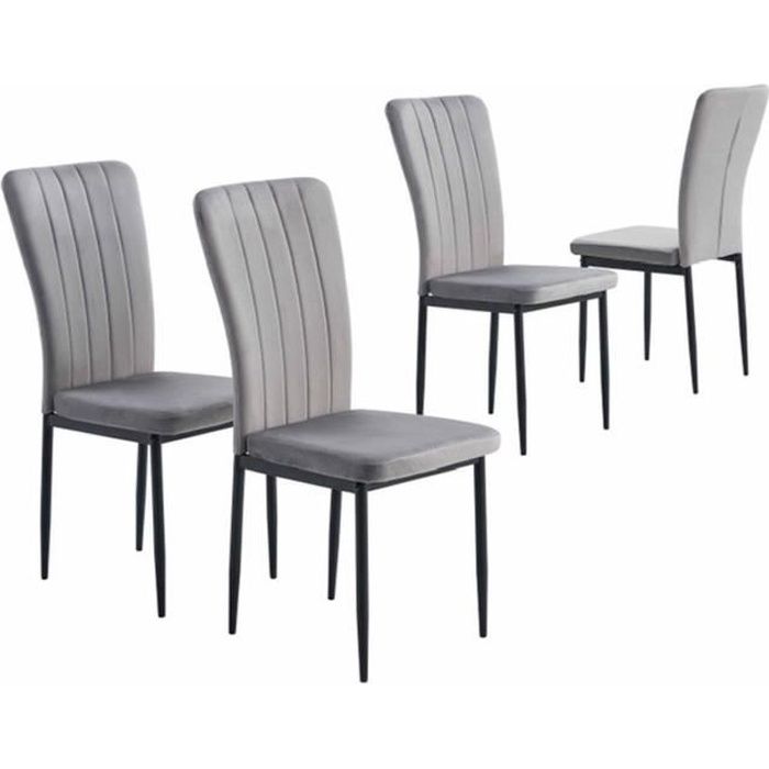 chaise de salle à manger - athm design - bony gris - assise velours - pieds métal - lot de 4