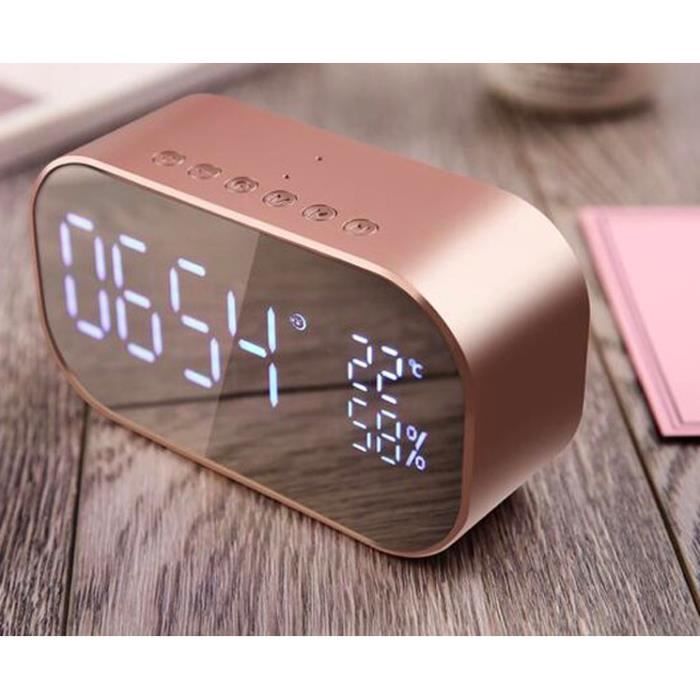 S2 Bluetooth 4 2 Haut Parleur Stereo Radio Fm Appel Mains Libres Bureau Reveil Affichage A Led Miroir Rose Dore Radio Reveil Avis Et Prix Pas Cher Cdiscount