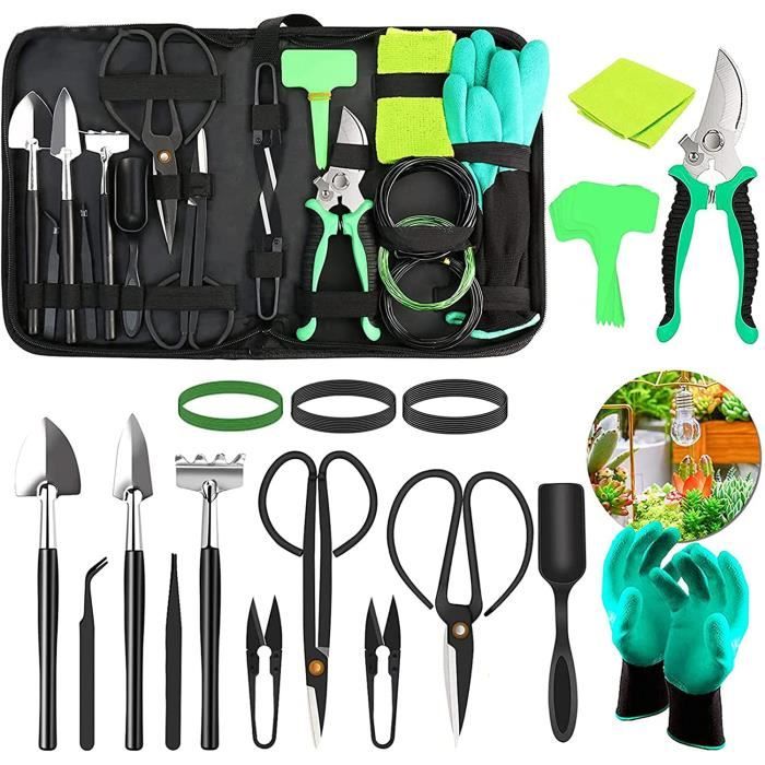 Lot de 24 outils pour bonsaï - Outils de jardinage - Kit d'outils  d'entretien pour bonsaï - Avec sécateur de jardin, ciseaux à A472