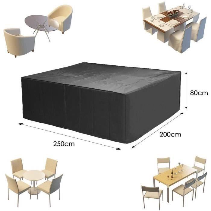 HNKDKJ Housse Table de Jardin Bâche Salon de Jardin Exterieur 450x175x80cm/LxWxH Rectangulaire/Carré Bâche Salon de Jardin Housse de Protection Bâche de Table 420D Oxford Tissu Bâche Table de Jardin