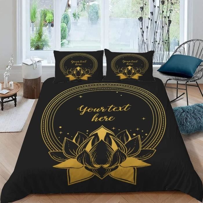 Housse De Couette 200X200 Lotus Doré Parure De Lit 2 Personnes Garcon