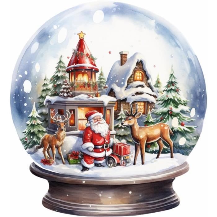 Boule De Cristal De Noël Avec Père Noël Et Moineau - Boîte à Musique Magique H 20 Cm Pour Décoration Intérieure