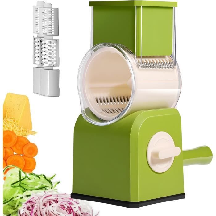 Mandoline Râpe Rotative Manuelle 5 Lames Inox - Coupe-légumes Multifonction Avec Ventouse - Pour Cuisine