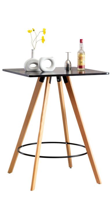 table haute de bar avec plateau carre repose pieds style scandinave en bois noir hauteur 105 cm tab10071