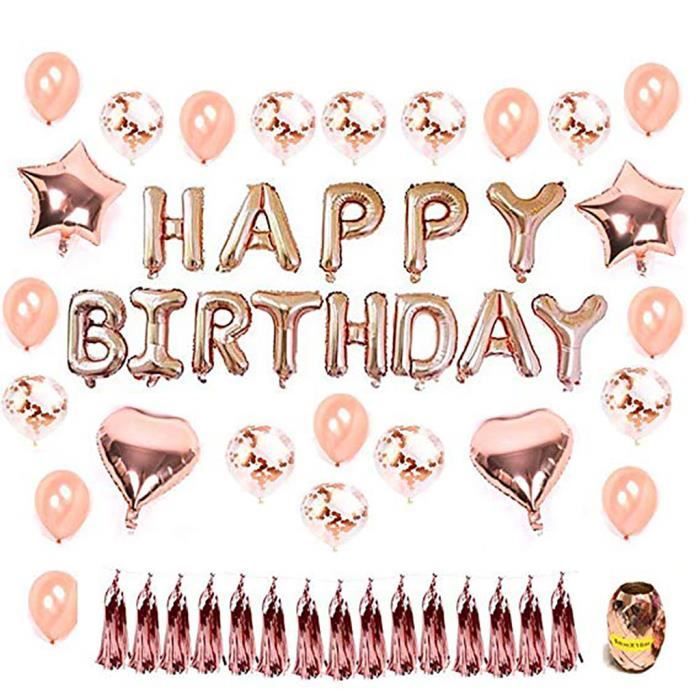 Joyeux Anniversaire Decor Ballons Kit Rose Gold Birthday Banner Confetti Balloons Chl Cdiscount Maison