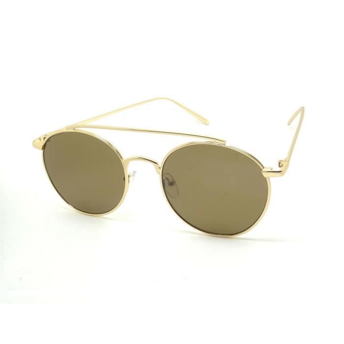 Lunettes Soleil Homme Femme ronde Double Pont Metal Dandy Chic Mixte Marron Or Achat Vente lunettes de soleil Mixte Cdiscount