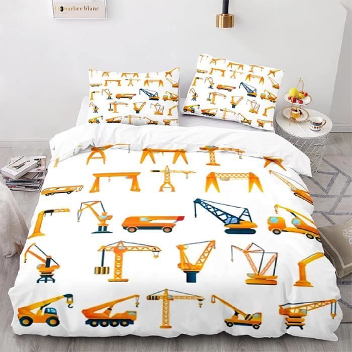 Housse de Couette Tracteur Parure de Lit 3 pièces Engins de Chantier