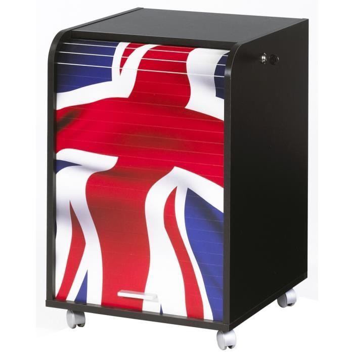 caisson de bureau - contemporain - noir imprimé drapeau anglais - 2 tiroirs - l 47,2 cm