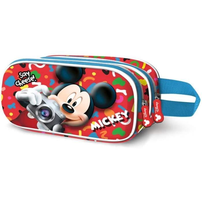 Trousse Scolaire Enfant 3D Double Rainbow - 2 Compartiments à Fermeture éclair, Doublure Intérieure, Dimensions 10x22,5x7 Cm