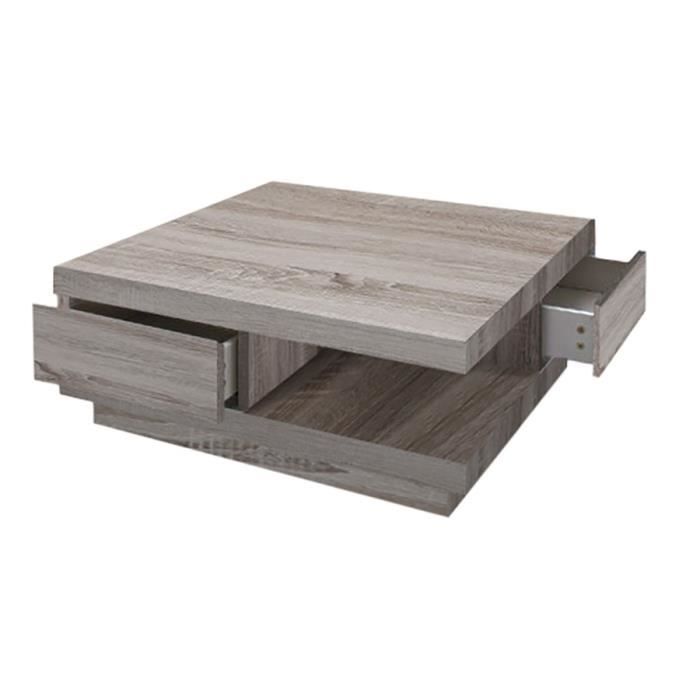 Table Basse Carree 2 Tiroirs Couleur Chene Clair Yalta 2 Coloris