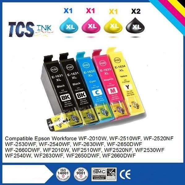 Lot De Cartouches D'encre Génériques Compatibles Epson WF-2650DWF - Série T1636 (Noir, Cyan, Magenta, Jaune) - Neuf