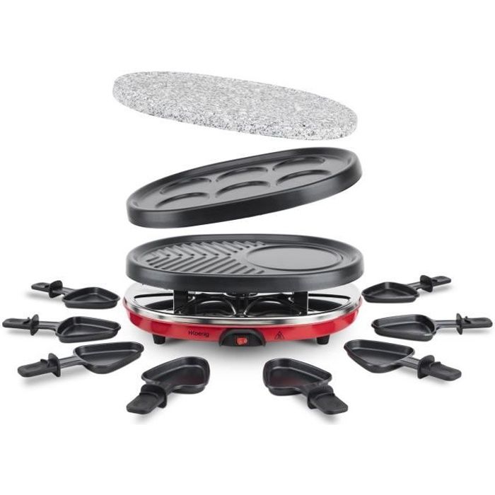 H.Koenig Appareil à raclette RP80 Multifonction 8 personnes Professionnel Pierre Granit Grill Cuisine Fromage Fondue Accessoires 8 poêlons antiadhésifs Plaque amovible Facile à Nettoyer - vue 4