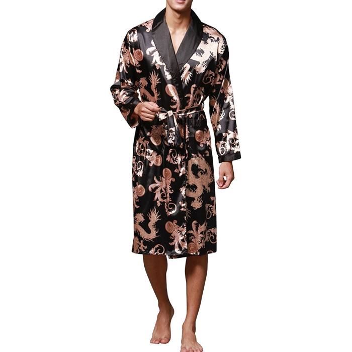 Sidiou Group Robe de Chambre Kimono Homme Peignoir Satin Robe Kimono Manche Longue Sortie de Bain Vêtements de Nuit Hommes