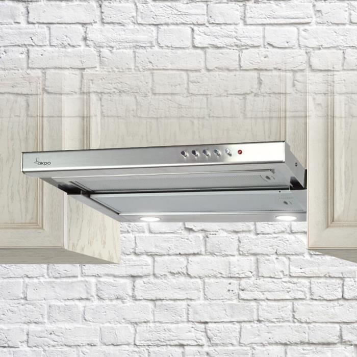 Hotte aspirante Akpo WK7LIGHT50IX - Conduit / Recirculation - Acier inoxydable - 220 m³/h - Niveau sonore 60 dB