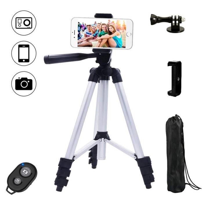 107cm Trépied Smartphone pour Appareil Photo Compact,Aluminium Léger,avec Support de Téléphone Universel et Télécommande Bluetooth