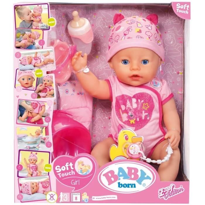 Baby Born, Soft Touch Fille, Poupon 43 cm sAns Piles, 9 Fonctions, il  pleure, Fait Pipi, Boit de l'Eau, Jouet pour Enfants dès 3 Ans - Cdiscount