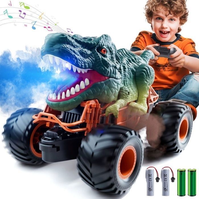 Gaethra Voiture Dinosaure Télécommandée – Musique, Lumières, Rotation 360°, Batterie Rechargeable, Cadeau Enfant 2-8 Ans