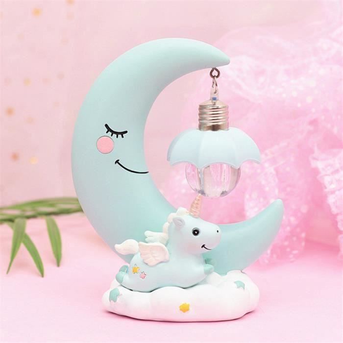 Led Veilleuse Resine Lune Licorne Dessin Anime Bebe Lampe De Chevet Enfants Enfant Fille Jouet Cadeau De Noel Bleu Cdiscount Maison