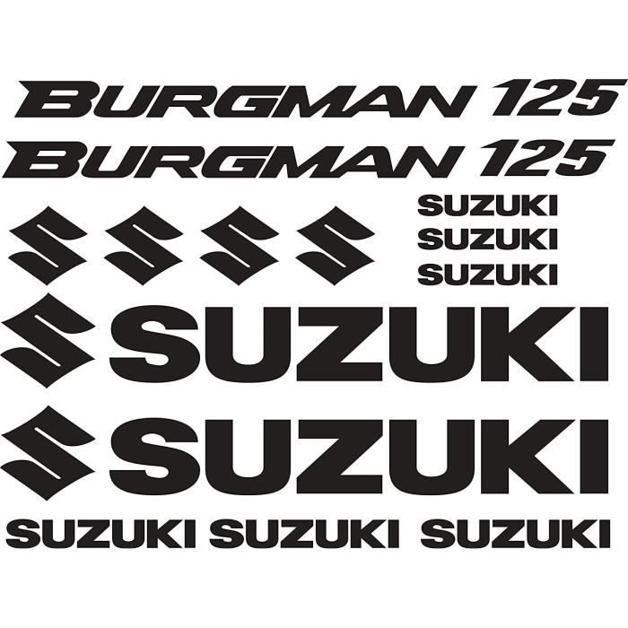 Kit Autocollant Adhésif Vinyle 7 Années Gaufrage Compatible Avec Suzuki Burgman 125 Contient 14 Autocollants (Noir)