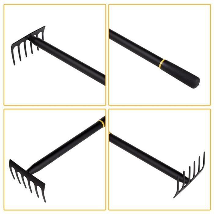 Mini Râteau De Jardin 6 Dents Avec Manche En Bois - Outil à Main 33 Cm, Acier, Pour Désherbage Et Aération Du Sol