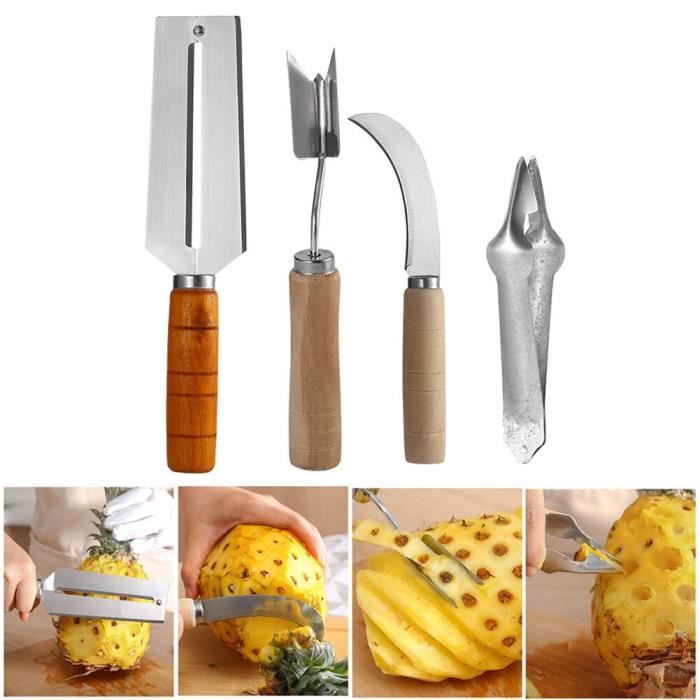 Decoupe Fruit 4 Pieces Ensemble En Acier Inoxydable Ananas Eplucheur Ensemble Coupe Ananas A Oeil Dispositif Maison Epluche Ananas Cdiscount Maison