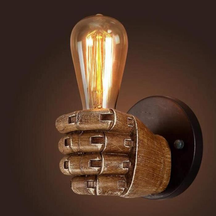 Appliques Vintage Rétro Industrielle E27 Fist Applique Murale Bois Antique Rustique Salon