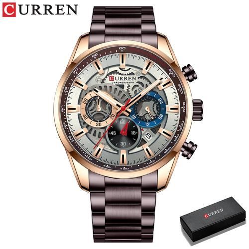 Montre Bracelet Homme Luc Desroches à Quartz - Cadran Blanc/or, Bracelet Simili Cuir Marron, étanche 30m - Neuf Sans étiquette