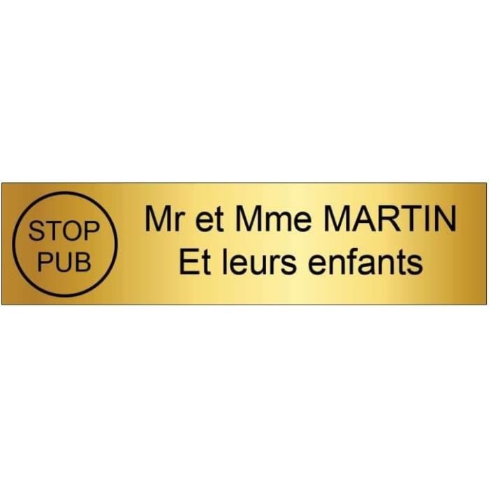 Plaque STOP PUB Personnalisée DECOHO – Gravure Laser 3 Lignes, Cuivre, 100x25mm, Pour Boîte Aux Lettres Edelen, Adhésif Inclus