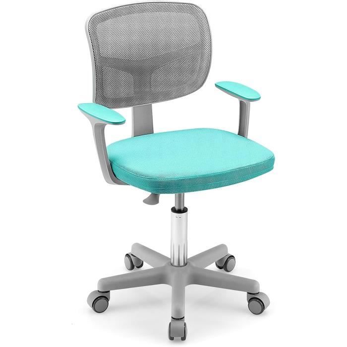 costway chaise de bureau à roulettes pour enfants,soutien lombaire, siège pivotant, hauteur réglable 80 - 91,5 cm 3 -10 ans