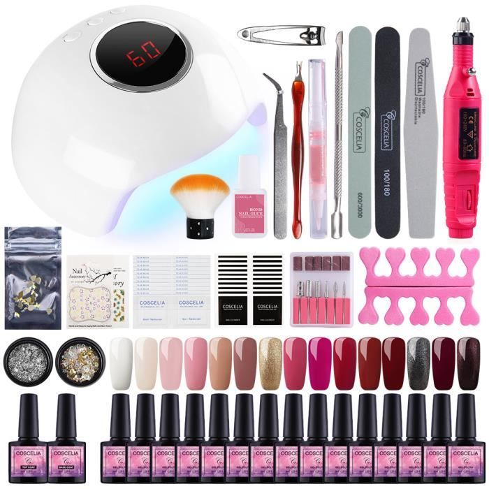 Coscelia Kit 24W UV/LED Lampe 15pc Vernis Gel Semi Permanent Ponceuse à ...