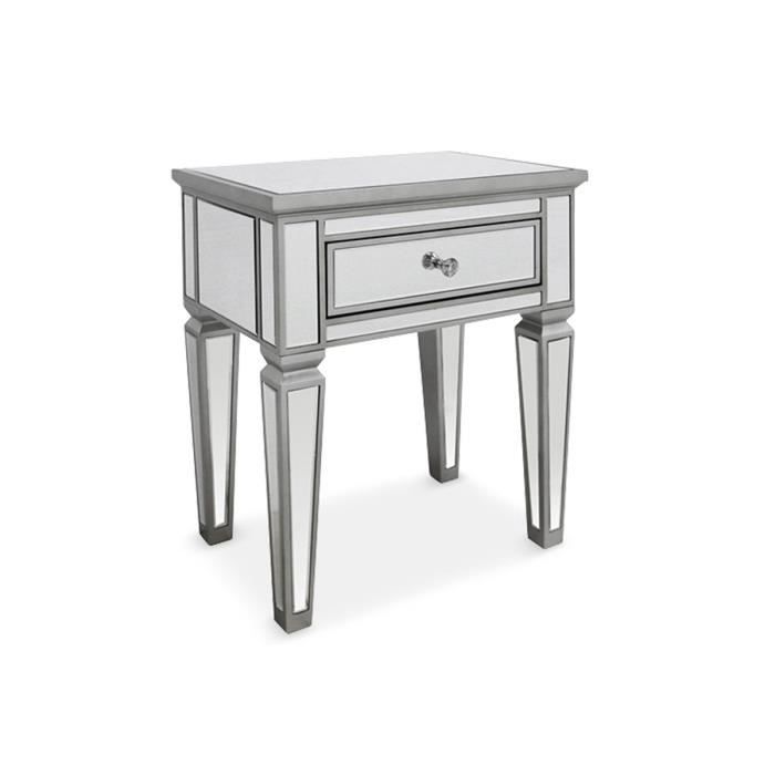 Table De Chevet Miroirs Et Tiroir Argent Shine Achat Vente