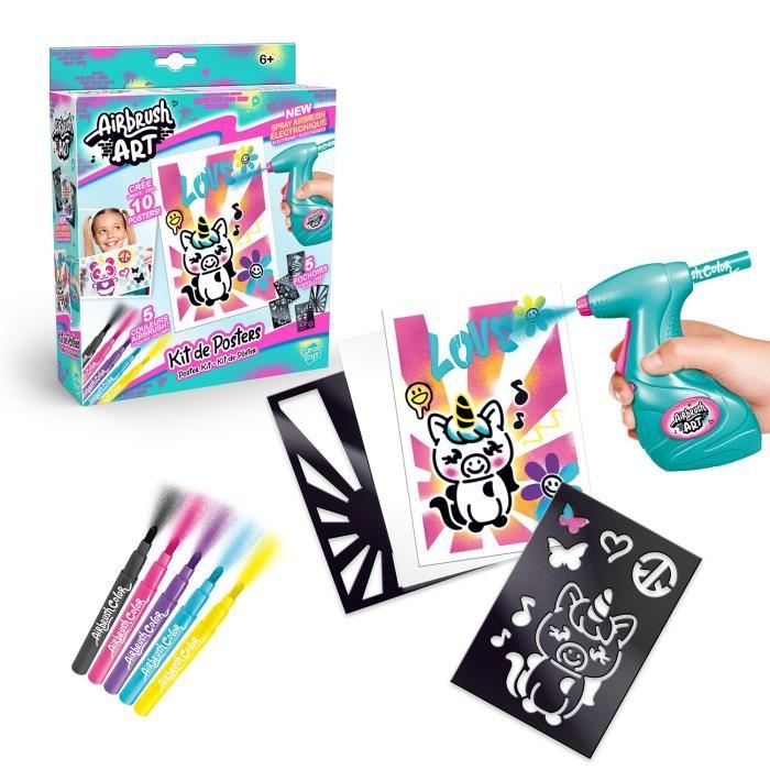 Canal Toys Airbrush Art Kit de Création de Posters avec spray électronique pochoirs et feutres AIR 015