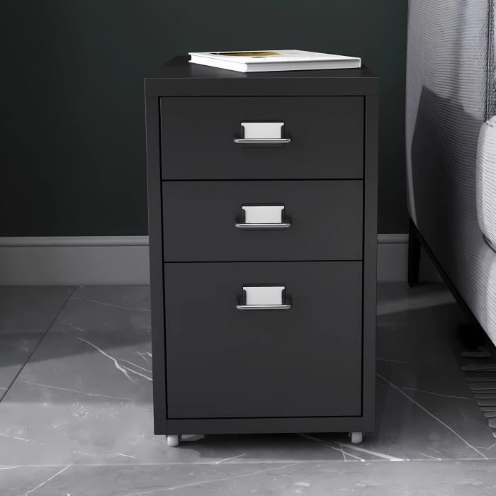 Caisson de bureau à roulettes Kökar acier 48 x 28 x 41 cm noir mat