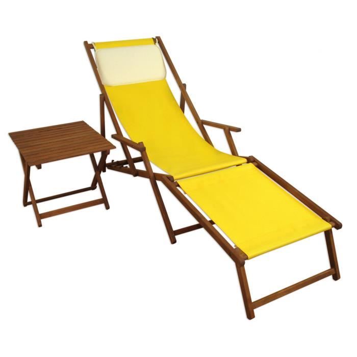chaise longue de jardin jaune pliante avec repose-pieds et table d'appoint, oreiller 10-302ftkh