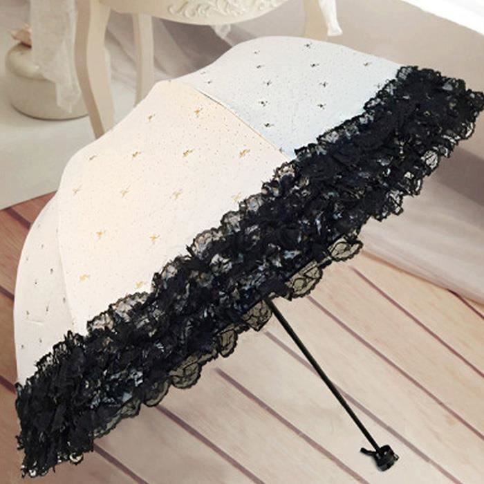 Parapluie Femmes FUNMOON - Dentelle Noire - Protection UV Imperméable