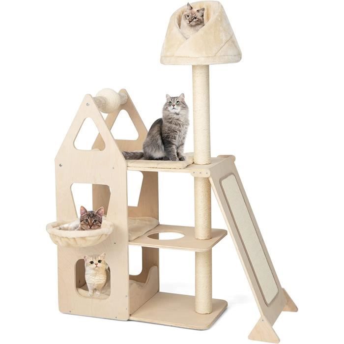 Comparer les prix de GOPLUS Arbre à Chat 156 CM en Bois Massif 3 Niveaux avec Poteaux en Sisal, Perchoir&Panier-Lit, Base Renforcée Antidérapante, Beige