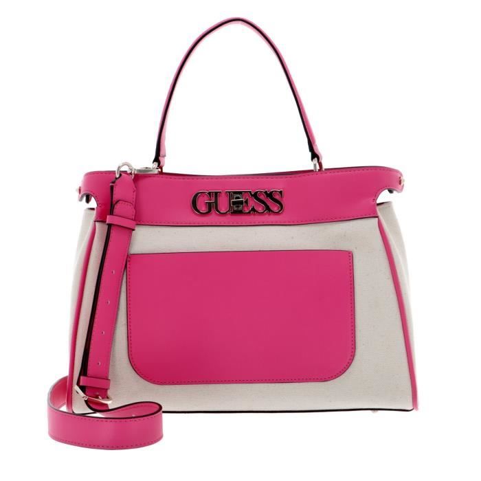 GUESS Uptown Chic Large Turnlock Satchel Fuchsia 115662 Rose Beige Cdiscount Bagagerie Maroquinerie